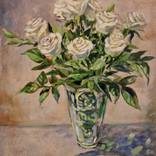 White roses in a crystal vase. by Olga Shevcova