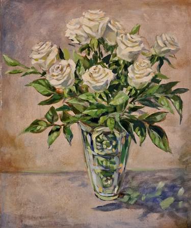 White roses in a crystal vase. thumb