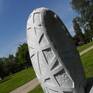 Abstract monumental sculpture suitable for gardens, art parks or urban exterior. Inspiration by the beauty of nature, an attempt to represent the light in a hard and heavy material like stone, using the contrasts and the geometry.