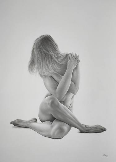Original Black & White Nude Drawing by Yaroslav Teslenko