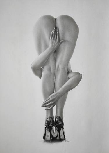 Original Black & White Nude Drawing by Yaroslav Teslenko