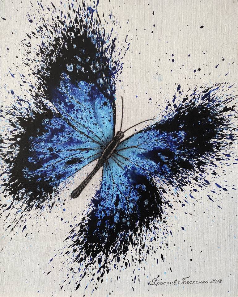 Blue Butterfly Painting by Yaroslav Teslenko | Saatchi Art