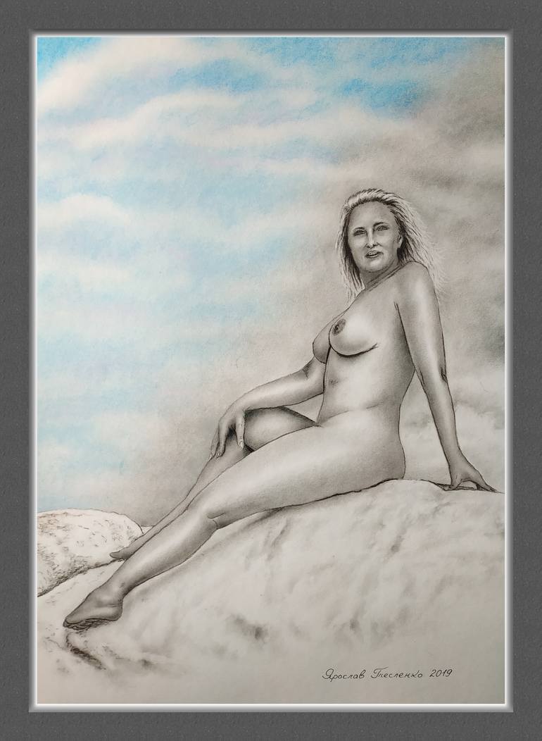 Original Figurative Nude Drawing by Yaroslav Teslenko