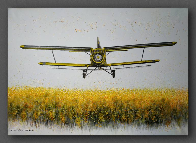 Original Realism Aeroplane Painting by Yaroslav Teslenko