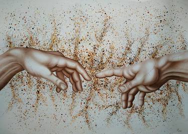 Fragment of the painting "The Creation of Adam" free copy thumb