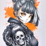 Orange Neon Cyberpunk Girl by Ben Krefta