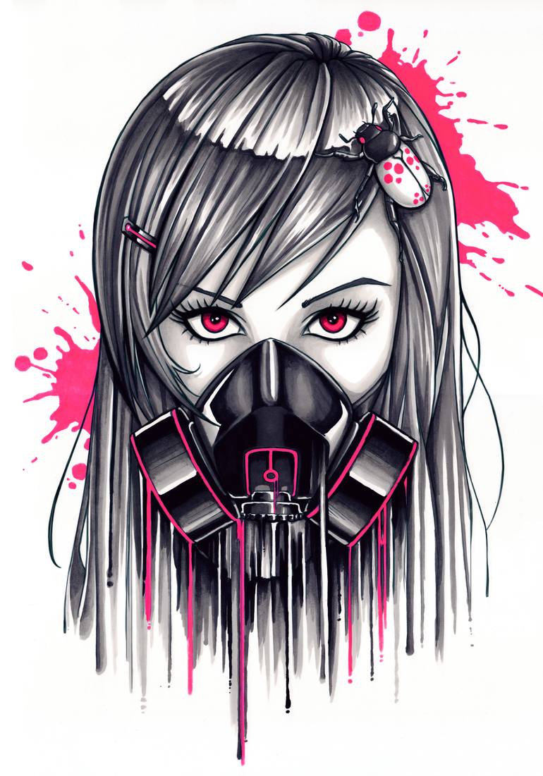 Gas Mask Girl Drawing by Ben Krefta | Saatchi Art