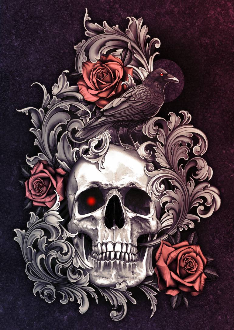 skull and roses