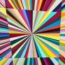 Geometric abstract artwork full of vibrancy and vigour. Inspired by the works of Hirst and Pollock, bold clean lines and contrasting colour have been used to create this impactful, dominating painting that will brighten any space.