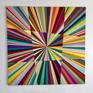 Geometric abstract artwork full of vibrancy and vigour. Inspired by the works of Hirst and Pollock, bold clean lines and contrasting colour have been used to create this impactful, dominating painting that will brighten any space.