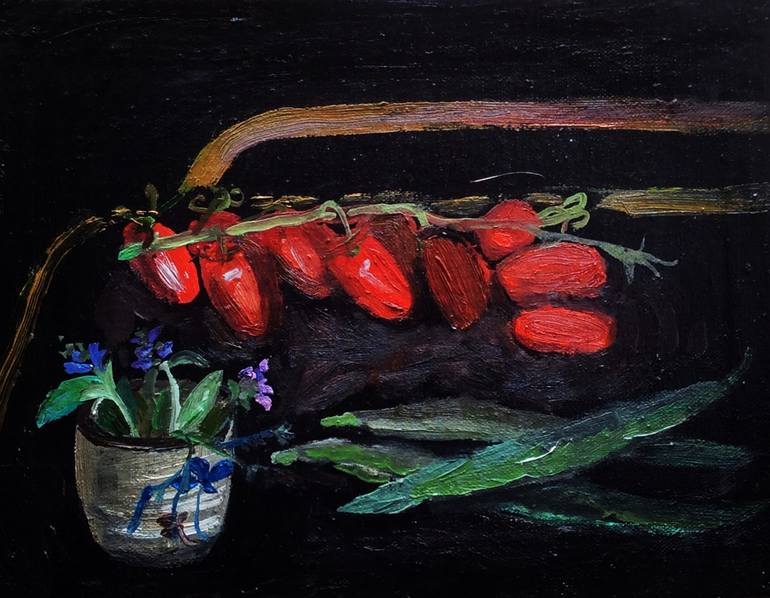 Still life with tomatoes and flowers Painting by Irina Seller | Saatchi Art