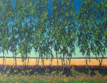 Young Birch Trees Summer Landscape Painting thumb