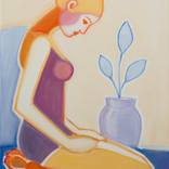 Seated Woman in Purple With Vase On Yellow by Giselle Ayupova
