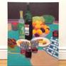 Still Life oil painting inspired by traditional Russian table with drinks, open sandwiches and colorful fruit.
In my still-life paintings I love to explore color and pattern relationships and am inspired by Matisse works.
The painting is ready to hang with hardware attached in the back.