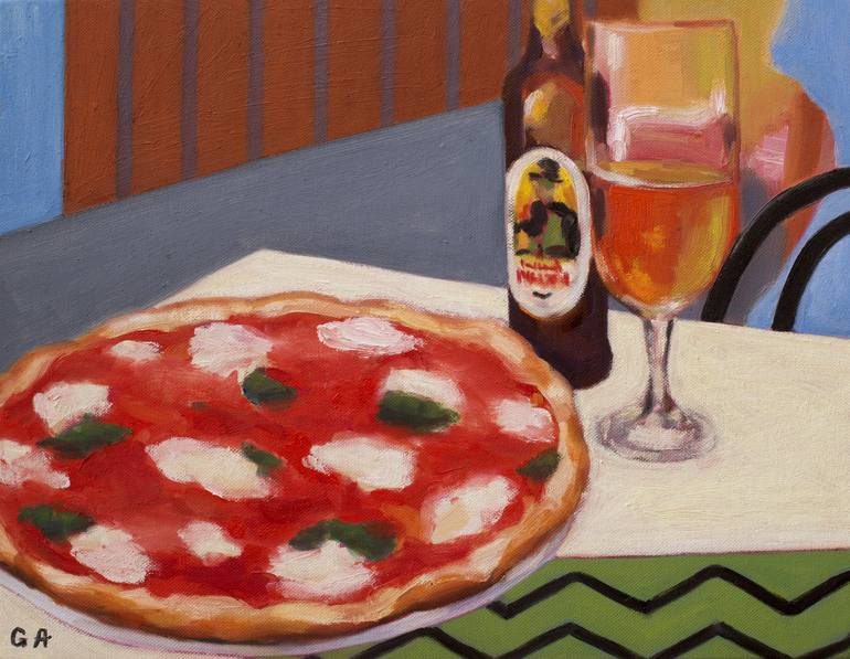 Pizza Margherita Painting by Giselle Ayupova | Saatchi Art