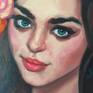 Oil painting on canvas, a portrait of a adorable young woman with flowers in her hair with turquoise background. It was painted alla prima. This painting is from my Floral Beauties series.

The painting is ready to hang with hanging hardware attached to the back of the painting.