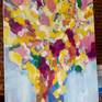 Abstract painting, oil on canvas with predominantly yellow, pink and blue colors and expressive colorful textural brushstrokes.
The painting is sold unframed but is ready to hang with the wiring in the back.