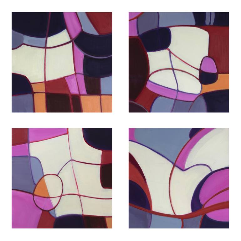 Abstract Multi Panel Art 180714 Pink, Burgundy, Purple - Print