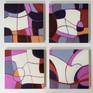Abstract multi-panel oil painting installation with predominantly pink, purple, burgundy and off white. The colors and shapes on panels work together. The panels can be arranged in different ways into a square format, or vertically, or horizontally.
Four 12"x 12" panels (manufacturer’s measurements, in reality more like 11.875” x 11.875”) are spaced approximately 2" apart in the first photo to make 26"x 26" which can be adjusted in many ways to fit your space.
