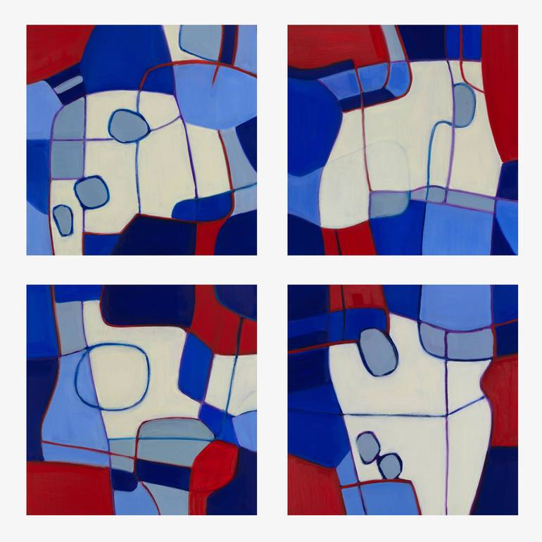 Abstract Multi Panel Art 180728 Blue, Red - Print