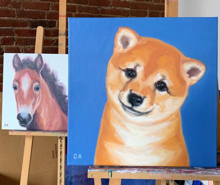 Original Fine Art Dogs Painting by Giselle Ayupova