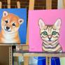 Oil painting on cradled panel, a portrait of a cute orange tabby kitten on a pink background. I love cats, it was a pleasure to paint this portrait.