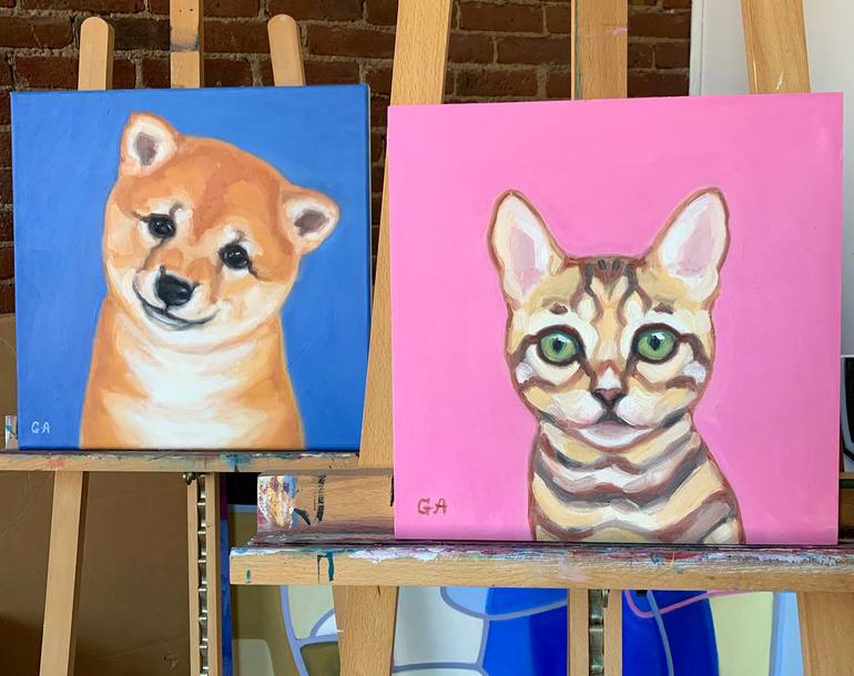 Original Fine Art Cats Painting by Giselle Ayupova