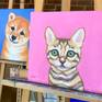 Oil painting on cradled panel, a portrait of a cute orange tabby kitten on a pink background. I love cats, it was a pleasure to paint this portrait.