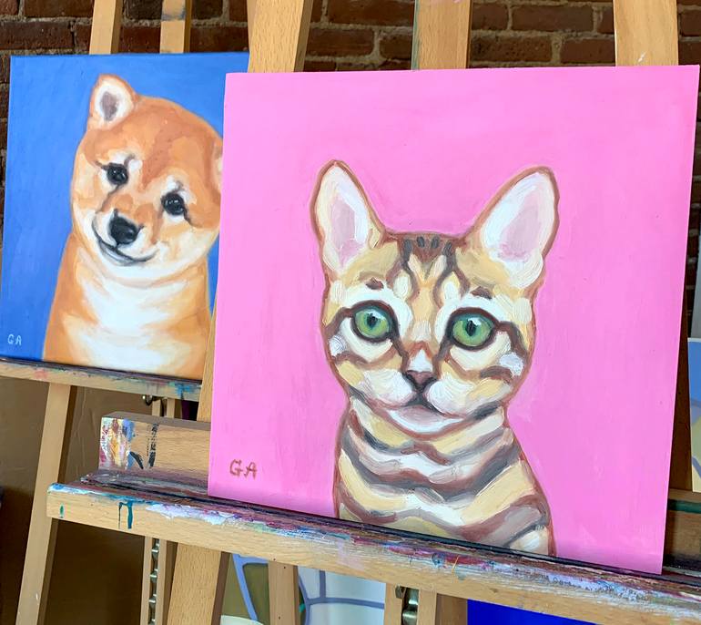 Original Fine Art Cats Painting by Giselle Ayupova