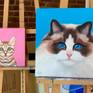 Oil painting on cradled panel, a portrait of a blue-eyed ragdoll cat on a turquoise blue background. I love cats, it was a pleasure to paint this portrait