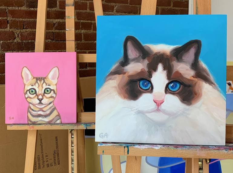 Original Fine Art Cats Painting by Giselle Ayupova