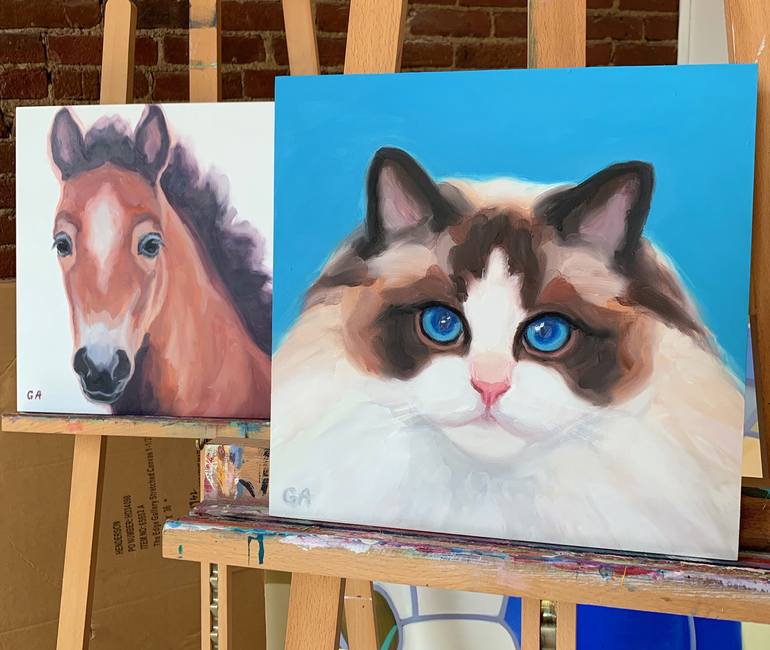 Original Fine Art Cats Painting by Giselle Ayupova