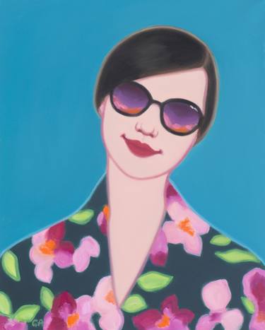 Girl In Black Sunglasses And Orchid Blouse thumb