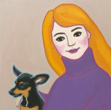 Girl With Toy Terrier Dog thumb