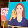 Original oil painting on canvas of a beautiful girl with a sweet orange tabby kitten on her shoulder.

The painting is ready to hang with hardware attached in the back.