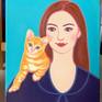 Original oil painting on canvas of a beautiful girl with a sweet orange tabby kitten on her shoulder.

The painting is ready to hang with hardware attached in the back.