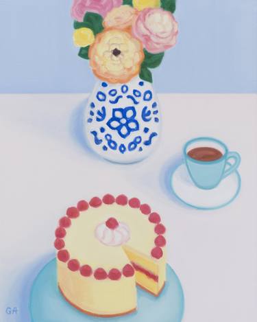 Still Life With Cheesecake, White and Blue Vase And Turquoise Cup thumb