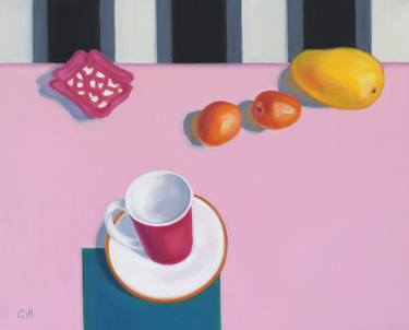 Still Life With Mango, Apricots, Pink Cup And Stripes thumb