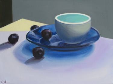 Blue Plate and Cherries Still Life thumb