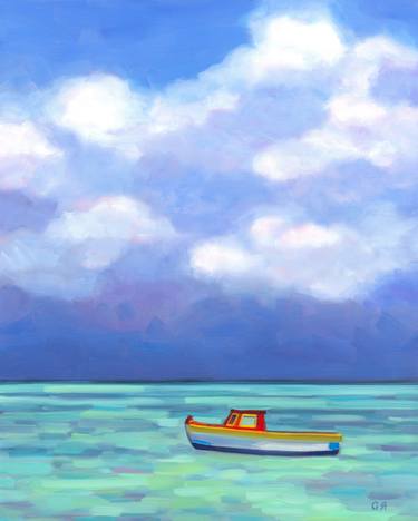 Seascape Painting With Boat thumb