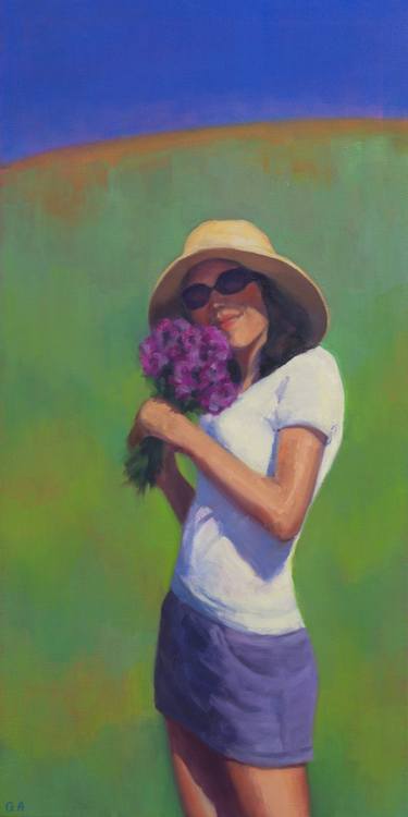 Woman In Sunhat With Flowers thumb