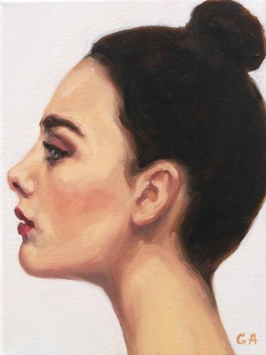 Saatchi Art Artist Giselle Ayupova; Paintings, “Woman With Hair Bun Profile Portrait” #art