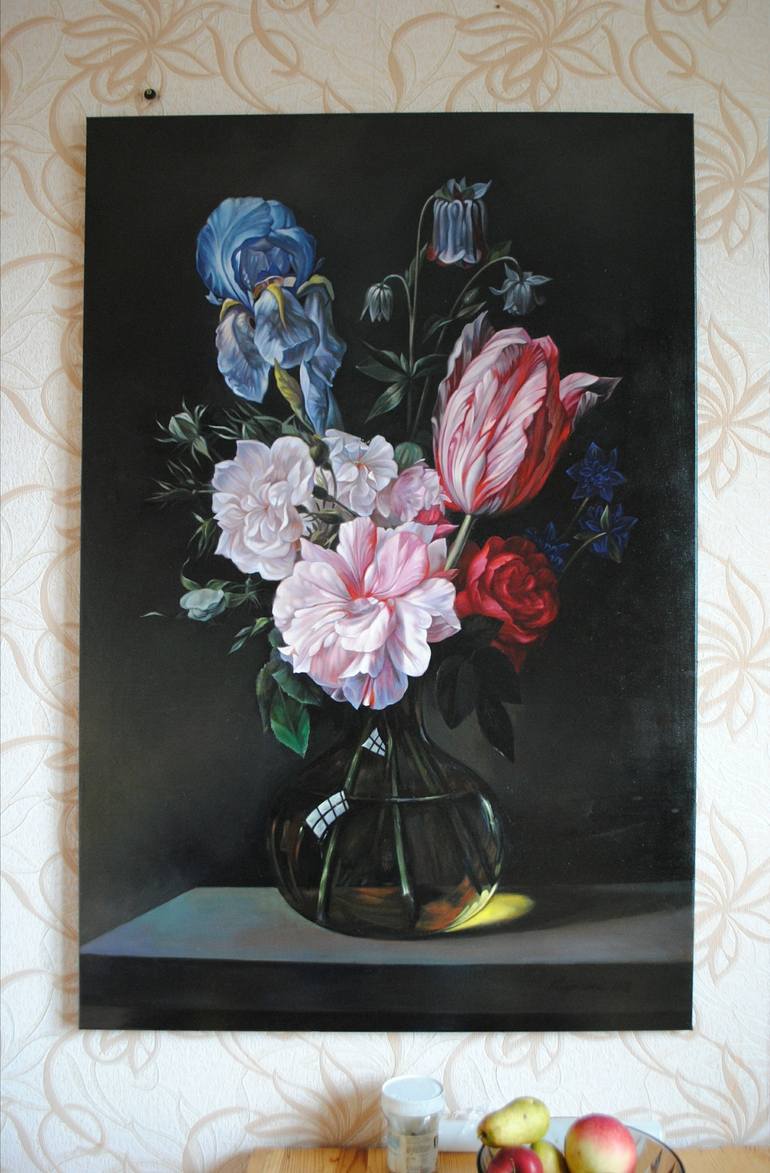 Original Art Deco Floral Painting by Lesya Rygorchuk