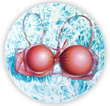 Original painting "Interesting what's next" 25 in Sexy lingerie Pink bra Sea Erotic Resort Love story thumb