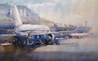 Original Impressionism Airplane Paintings by Nitin Singh