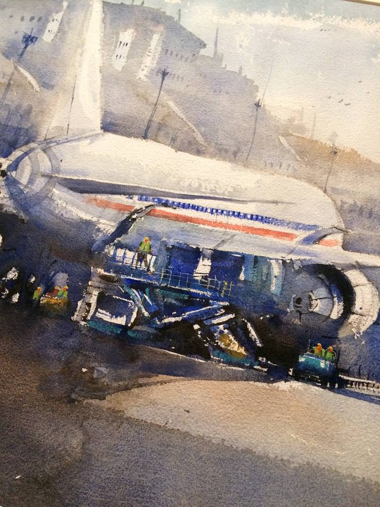 Original Impressionism Airplane Painting by Nitin Singh