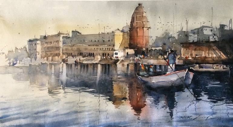 The majestical calmness of Vrindavan Painting by Nitin Singh | Saatchi Art