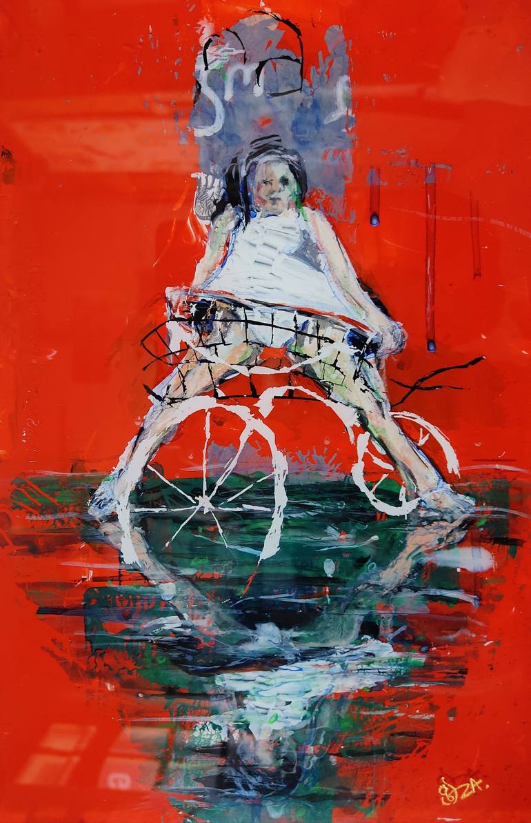 Original Abstract Expressionism Bicycle Painting by Zaza Aspanidze
