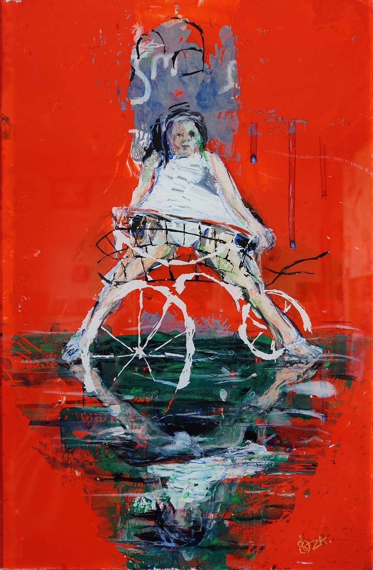 Original Abstract Expressionism Bicycle Painting by Zaza Aspanidze