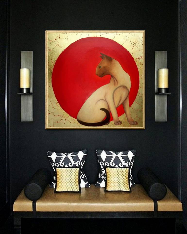 Original Art Deco Cats Painting by Yuliia Ustymenko